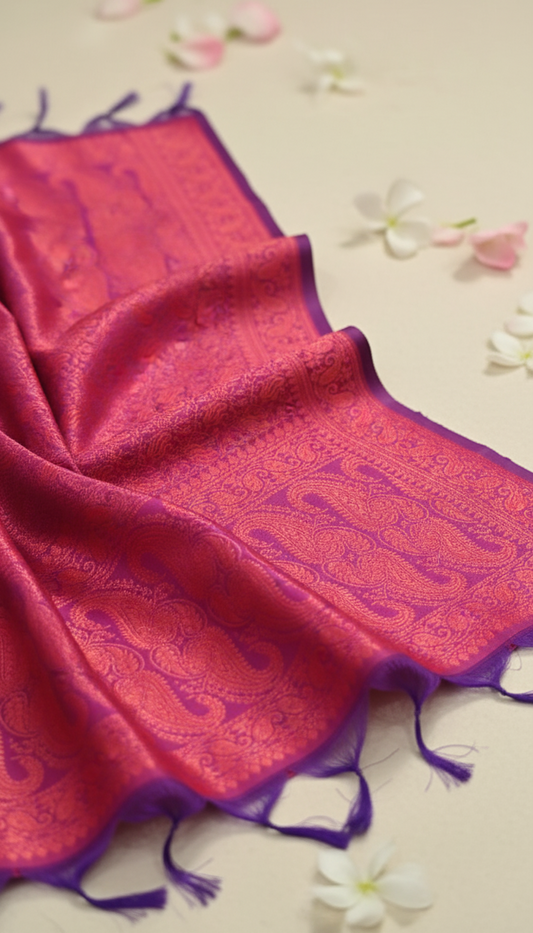Magenta pink Indian silk stole handcrafted gift for women Sparsh of India