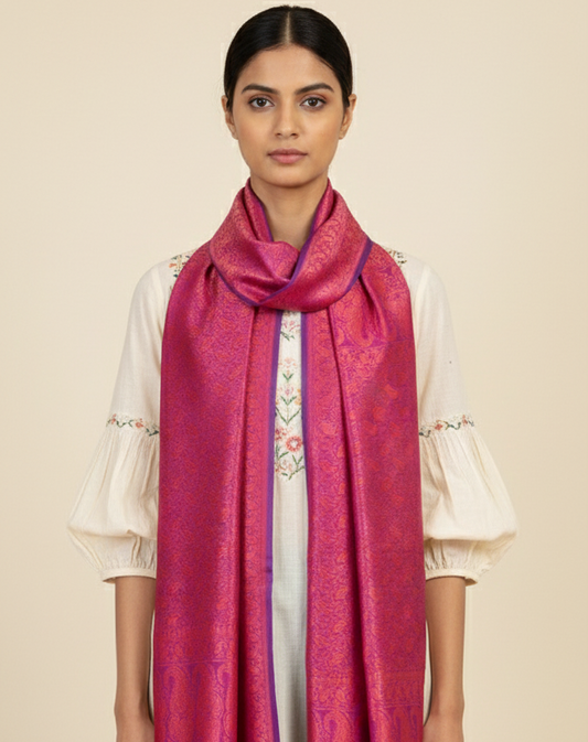 Magenta pink feather silk stole for office wear bold silk wrap for women