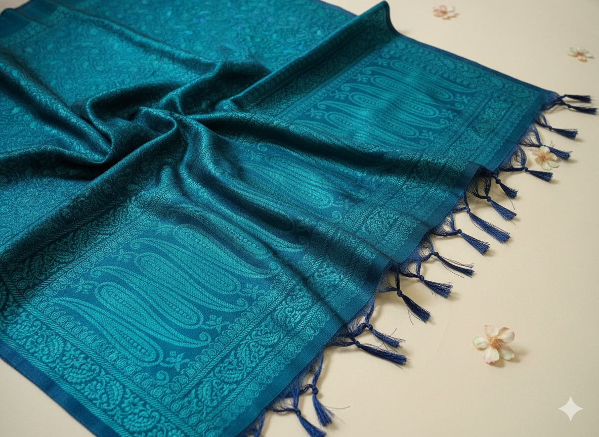 Gifts for Men | Blue  Banarasi Silk Weave Stole