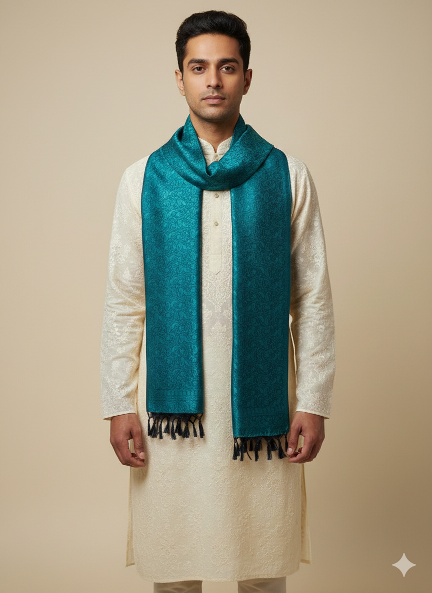 Gifts for Men | Blue  Banarasi Silk Weave Stole