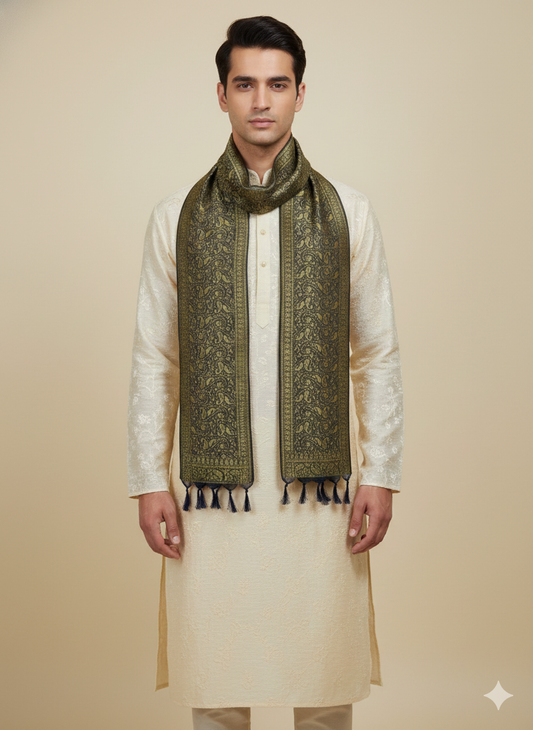 Gifts for Men | Olive Green Banarasi Silk Weave Stole