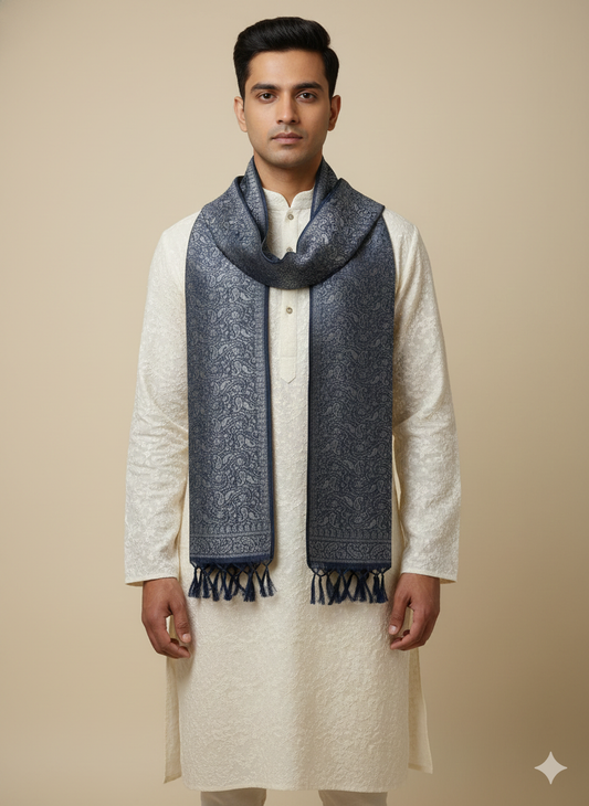 Grey Banarasi Weave Silk Stole