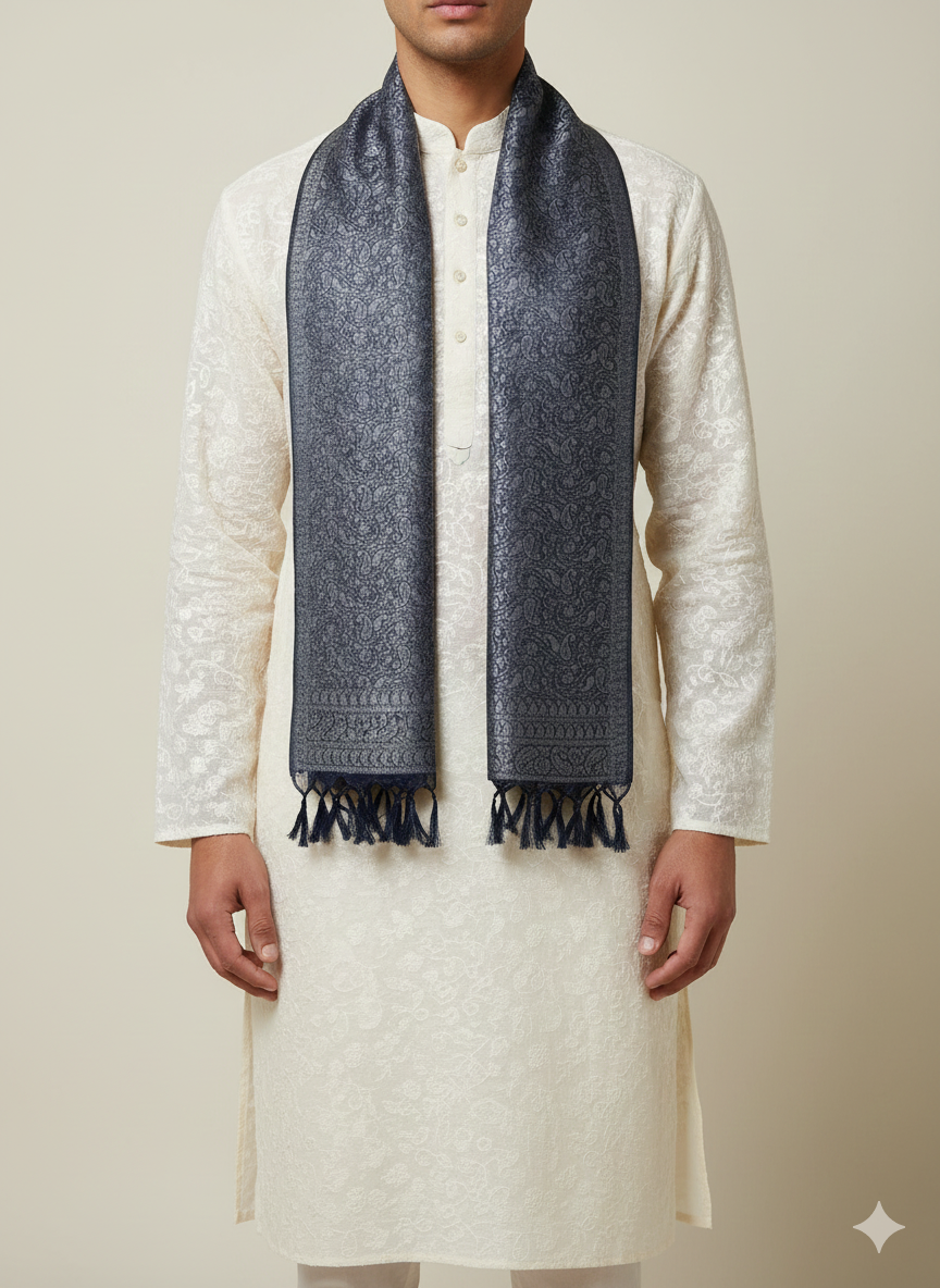 Grey Banarasi Weave Silk Stole