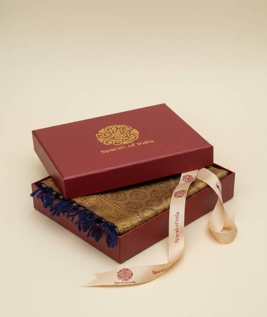 Mocha Gold HANDWOVEN Artisanal Pure Silk Banarasi Weave Stole