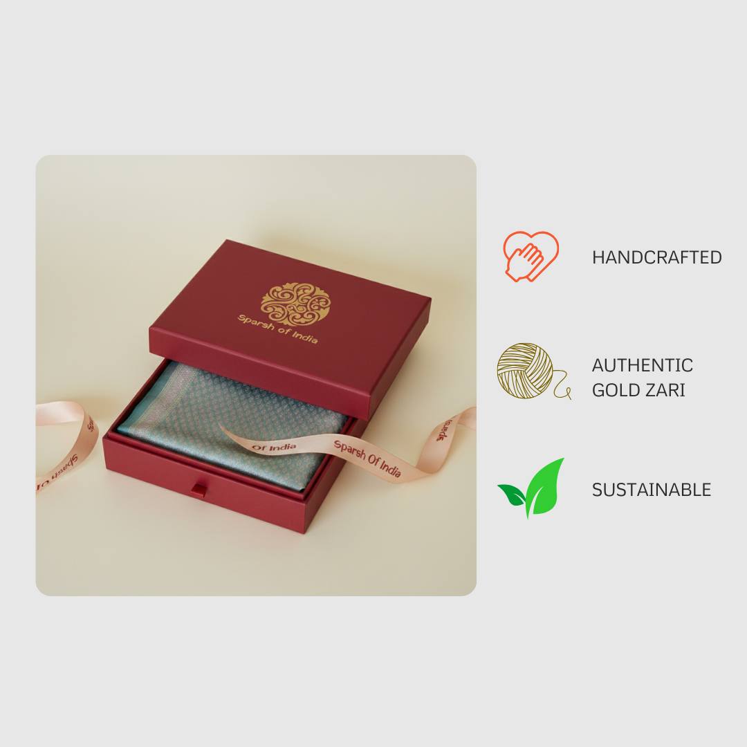 Authentic HANDWOVEN Pure silk banarasi weave stole in mint green