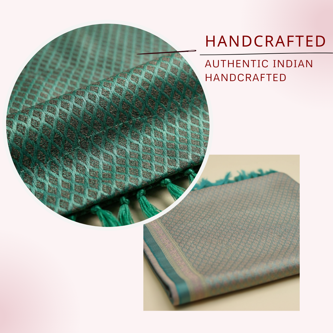 Authentic HANDWOVEN Pure silk banarasi weave stole in mint green