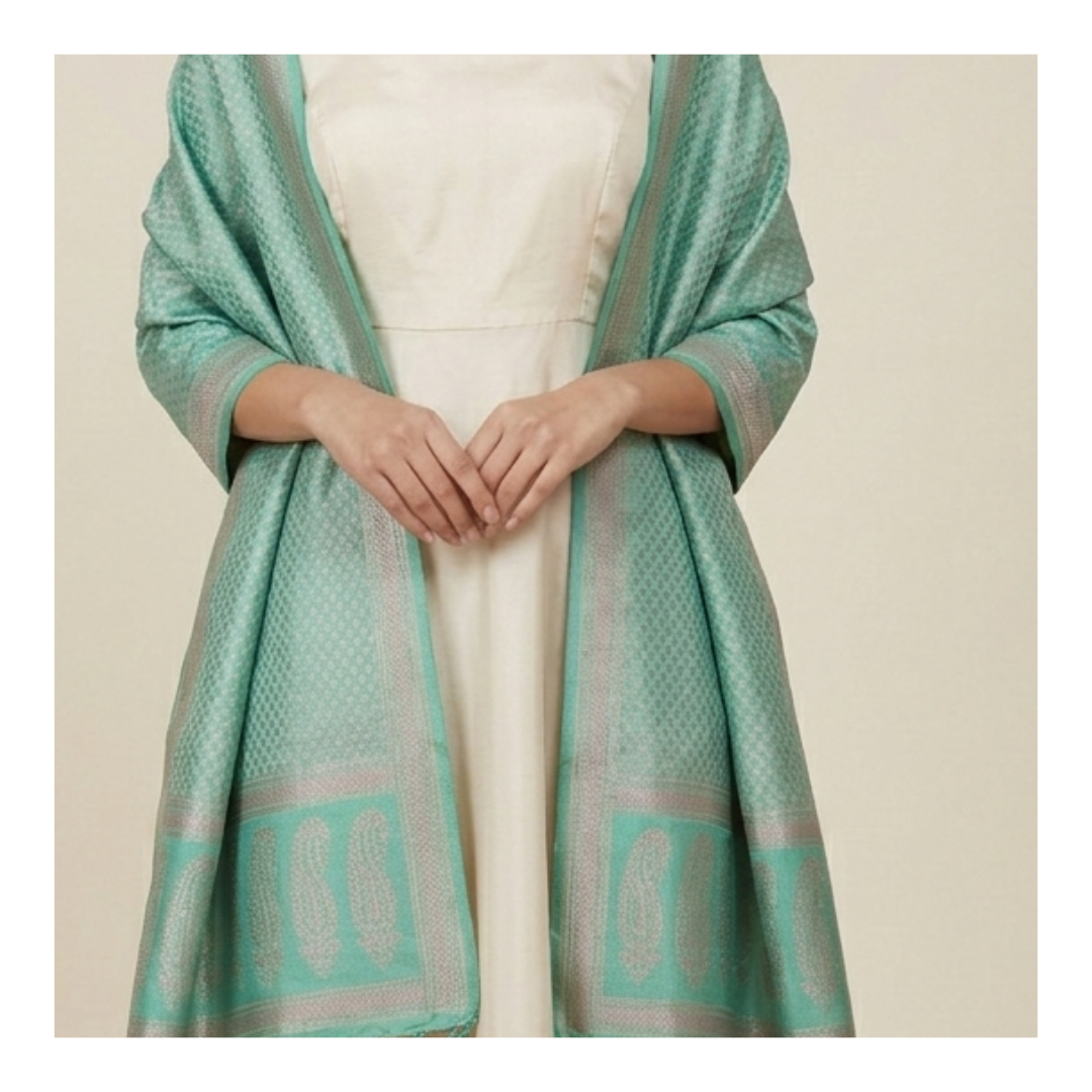 Authentic HANDWOVEN Pure silk banarasi weave stole in mint green