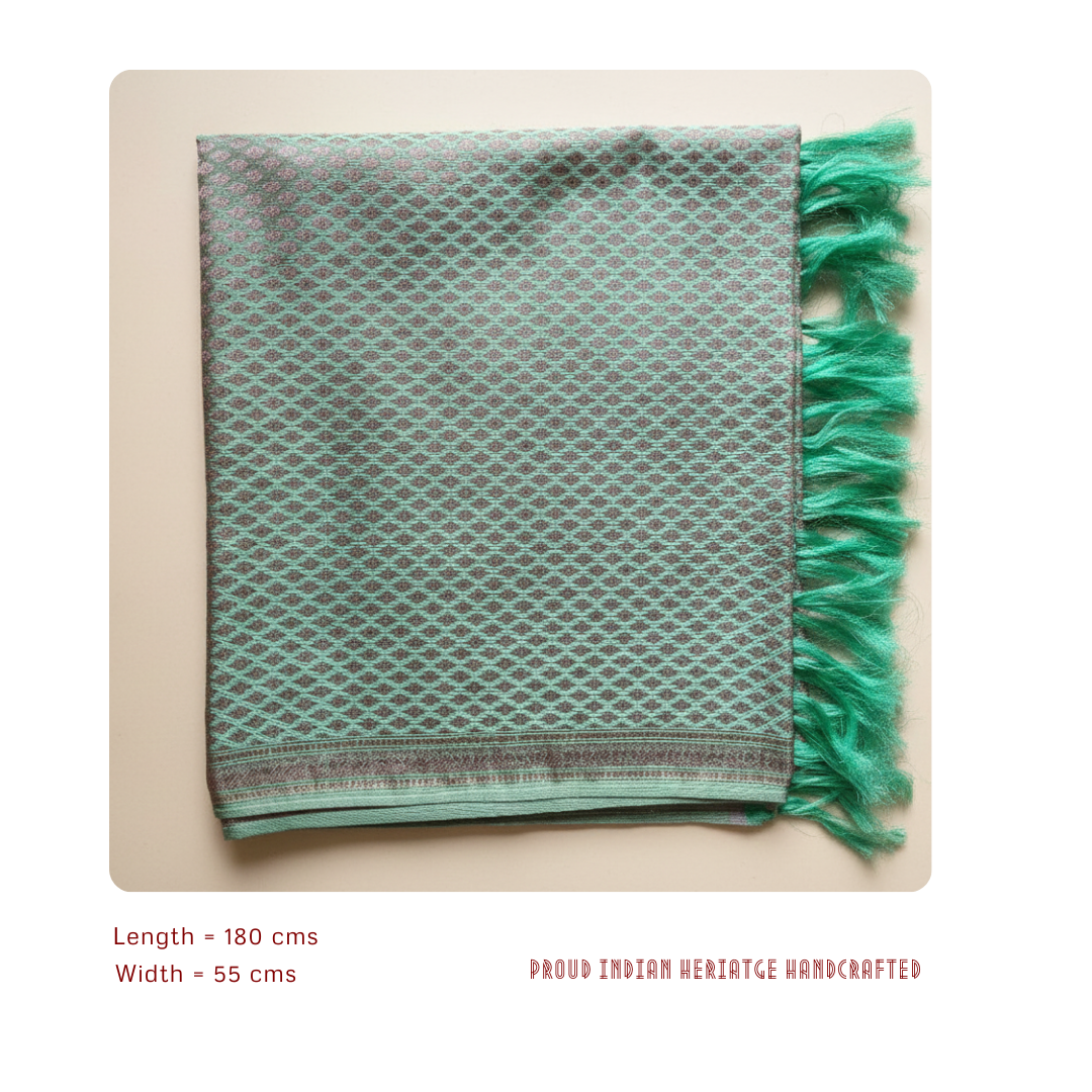 Authentic HANDWOVEN Pure silk banarasi weave stole in mint green
