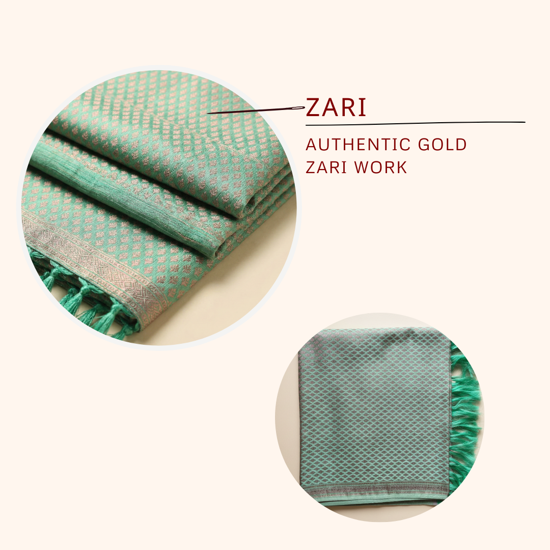Authentic HANDWOVEN Pure silk banarasi weave stole in mint green