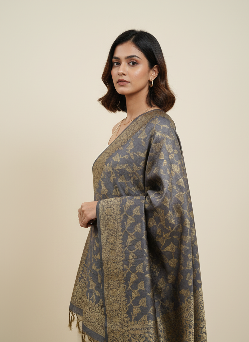 Moonlit veil Banarasi silk dupatta styled with western outfit for contemporary look