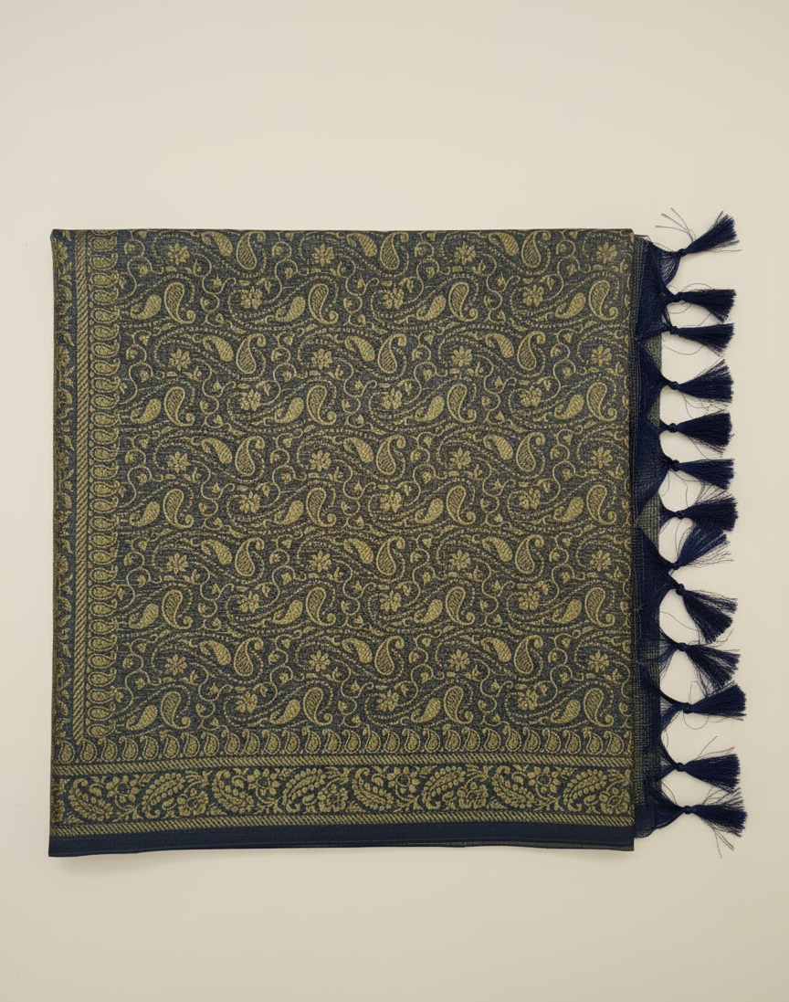 Olive green Banarasi weave silk stole styled with kurta for wedding and Navratri
