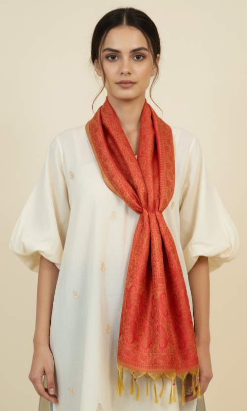 Coral Charm Feather Silk Stole