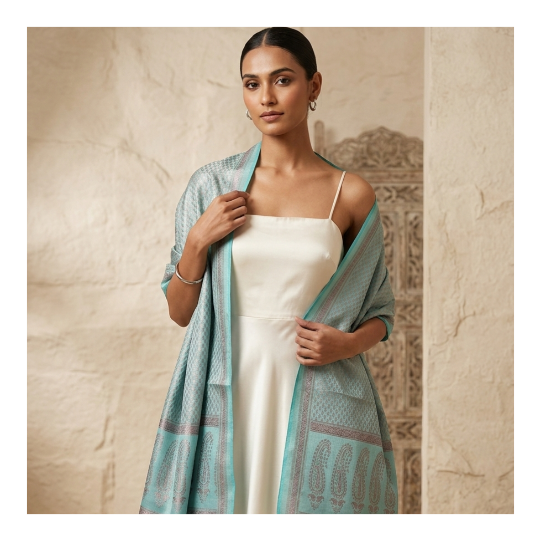 Pastel blue Banarasi silk stole – premium Indian gifting wrap