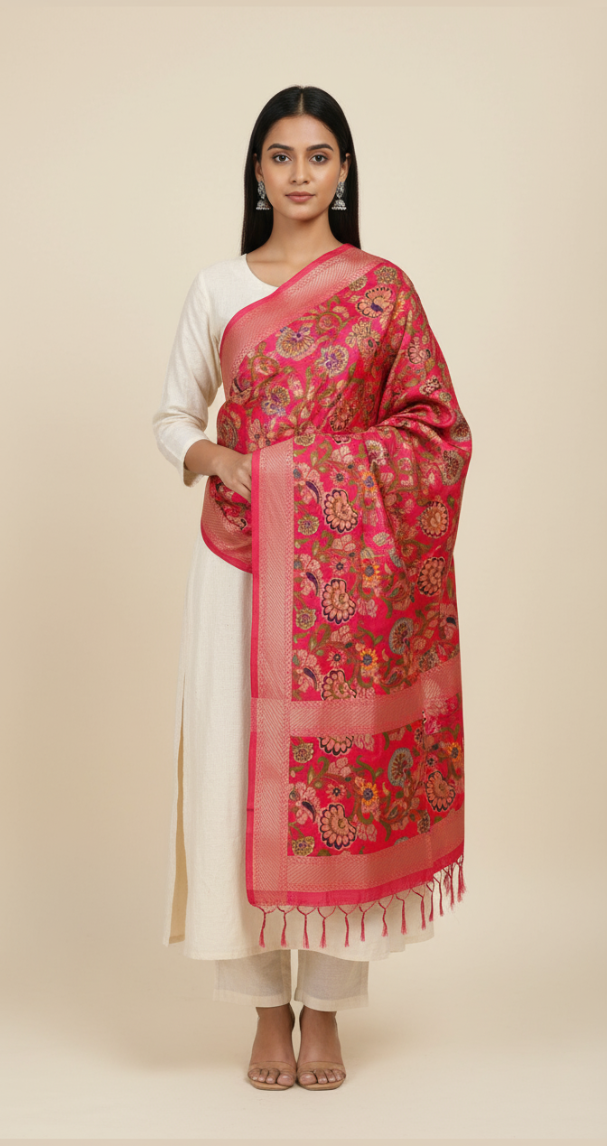 Pink Banarasi silk dupatta for wedding and puja styling Sparsh of India 