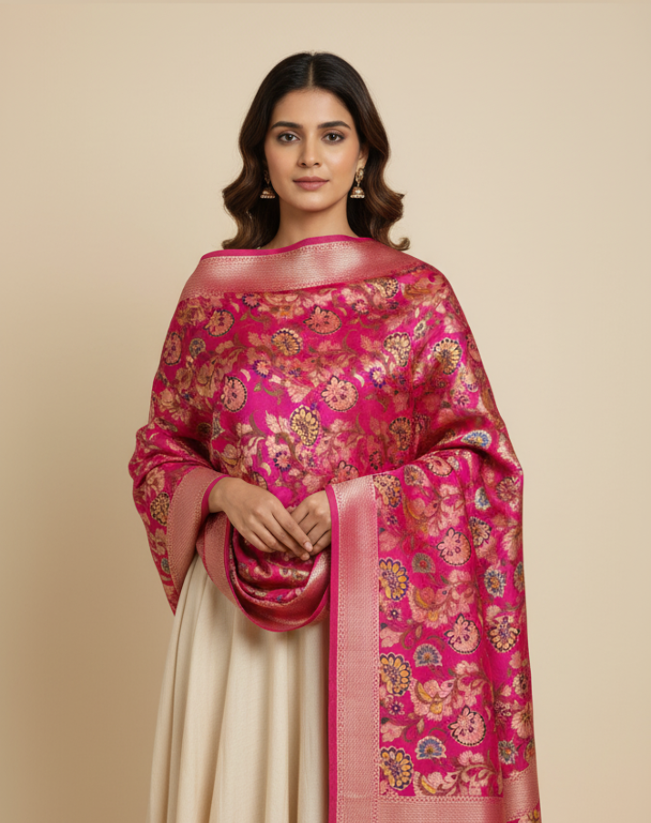 Pink dupatta for festive and bridal wear  Sparsh of India