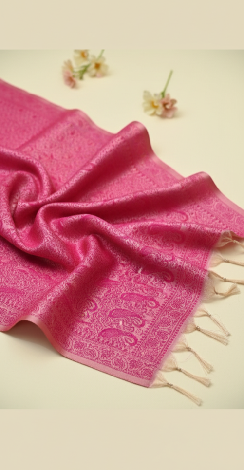 Pink whisper feather silk stole draped  lightweight office wear women India