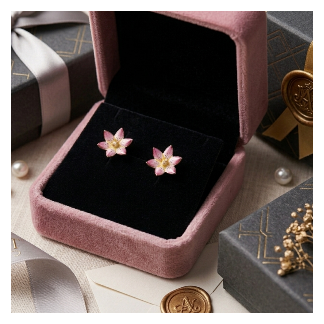 Handcrafted Pure Silver Pink Enamelled Studs | Rare Persian Art