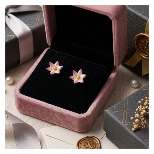 Handcrafted Pure Silver Pink Enamelled Studs | Rare Persian Art