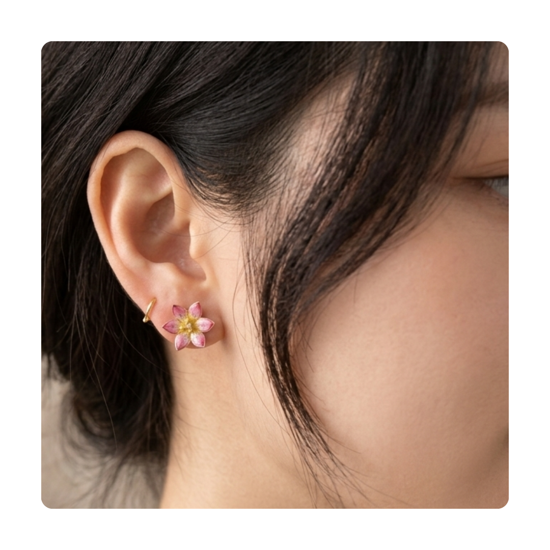 Handcrafted Pure Silver Pink Enamelled Studs | Rare Persian Art