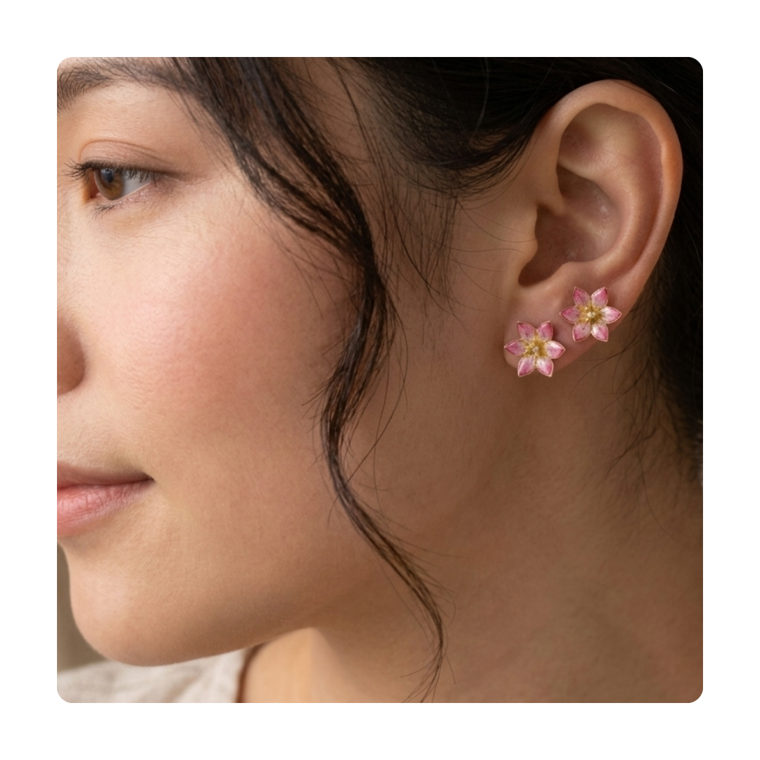 Handcrafted Pure Silver Pink Enamelled Studs | Rare Persian Art