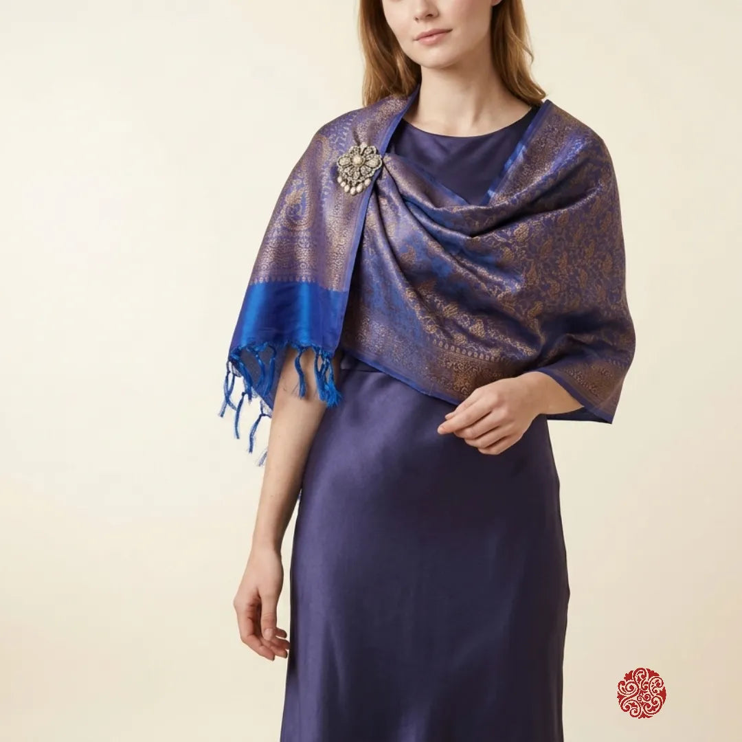 Pure Mulberry silk scarf with golden weave