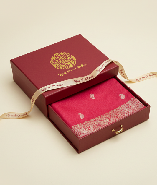 Red Banarasi silk stole with gold zari work handwoven in Banaras
