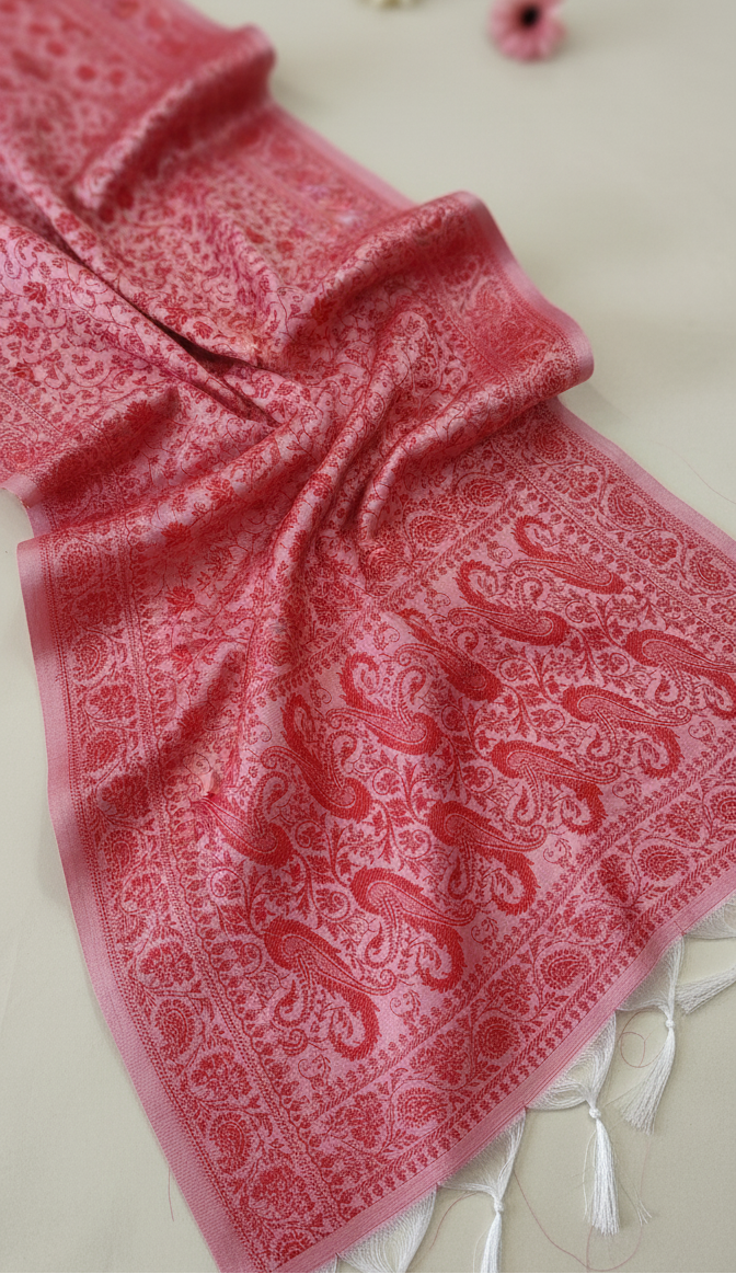 Rose pink feather silk stole handcrafted Indian gift Sparsh of India