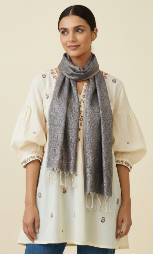 Grey Mist Feather Silk Stole