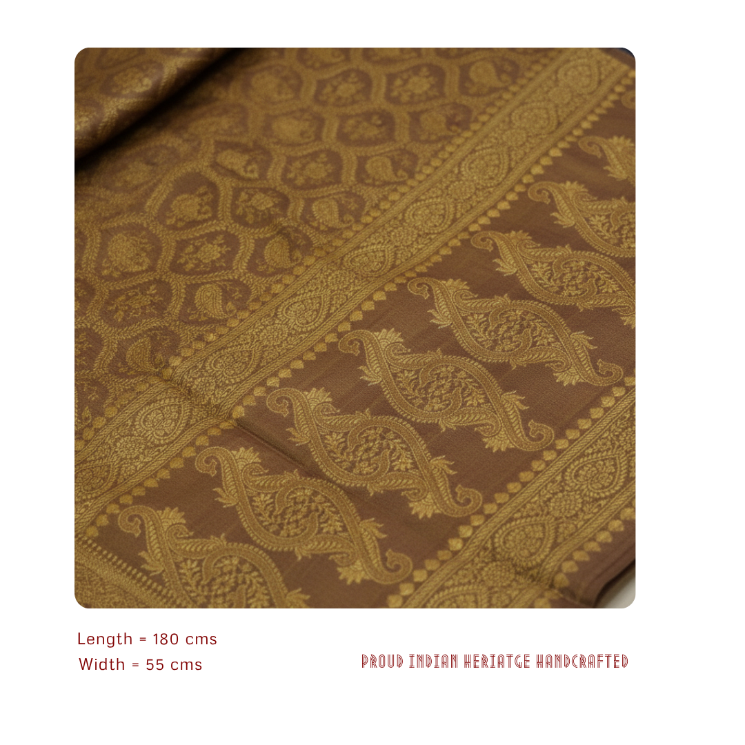 Mocha Gold Banarasi Pure Silk Stole - Premium Executive Gift