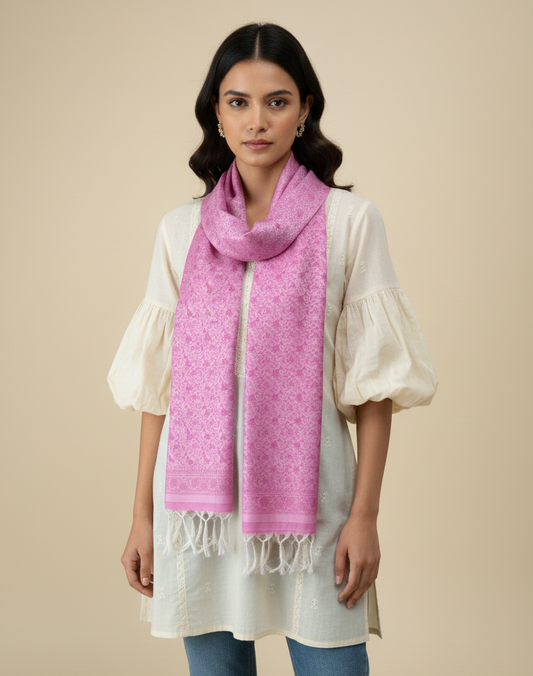 Soft pink Banarasi silk stole for women - daily wear styling with kurti

