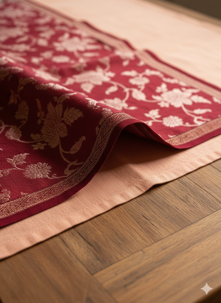 HANDWOVEN silk weave maroon table runner