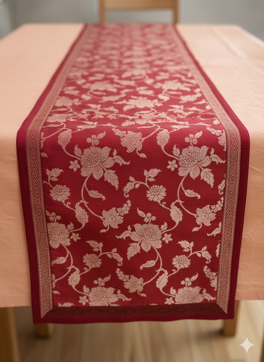 HANDWOVEN silk weave maroon table runner
