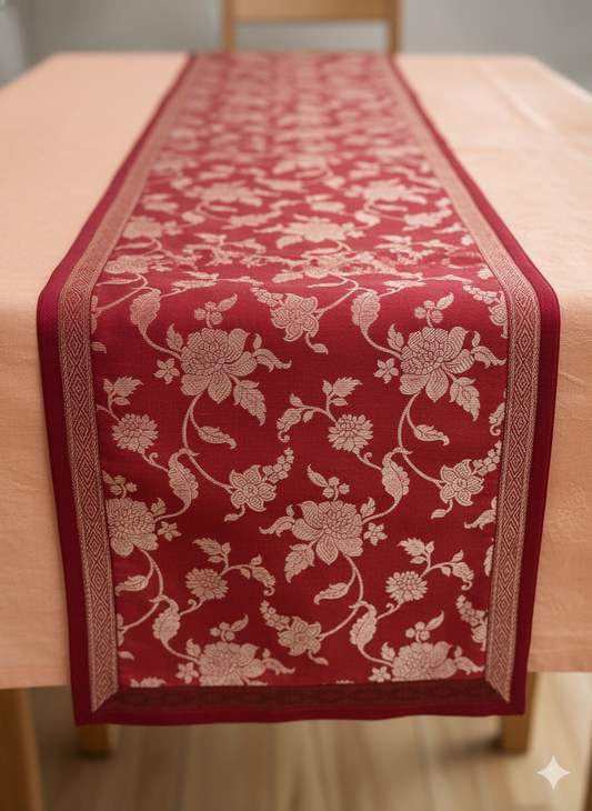 HANDWOVEN silk weave maroon table runner