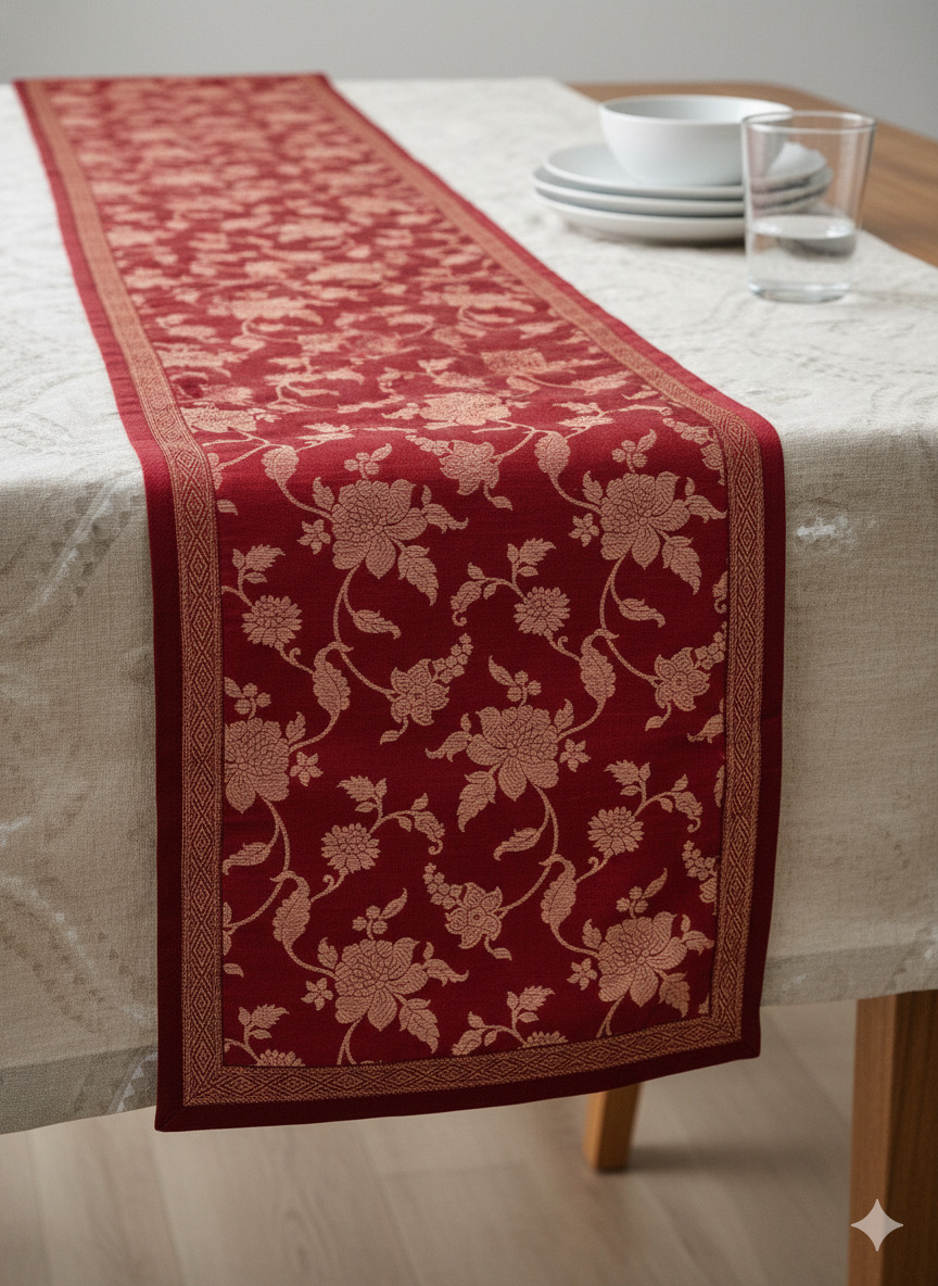 HANDWOVEN silk weave maroon table runner