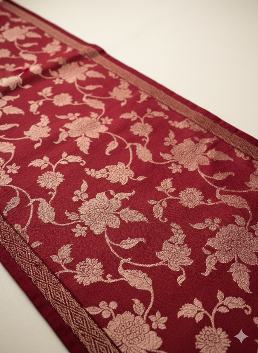 HANDWOVEN silk weave maroon table runner