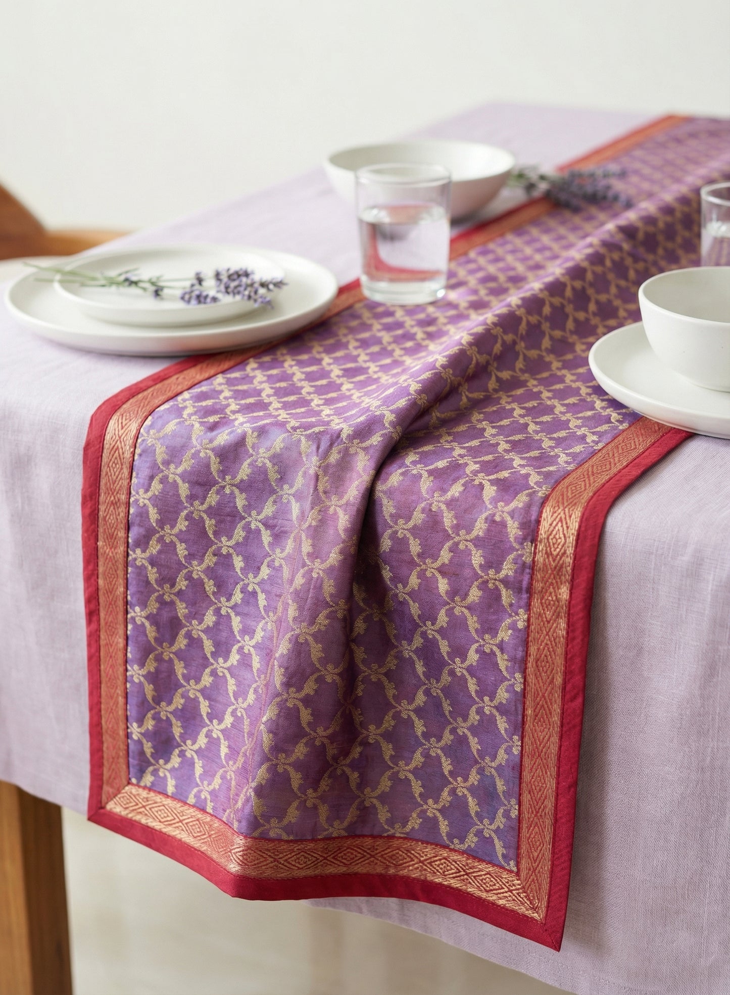 HANDWOVEN silk weave purple table runner
