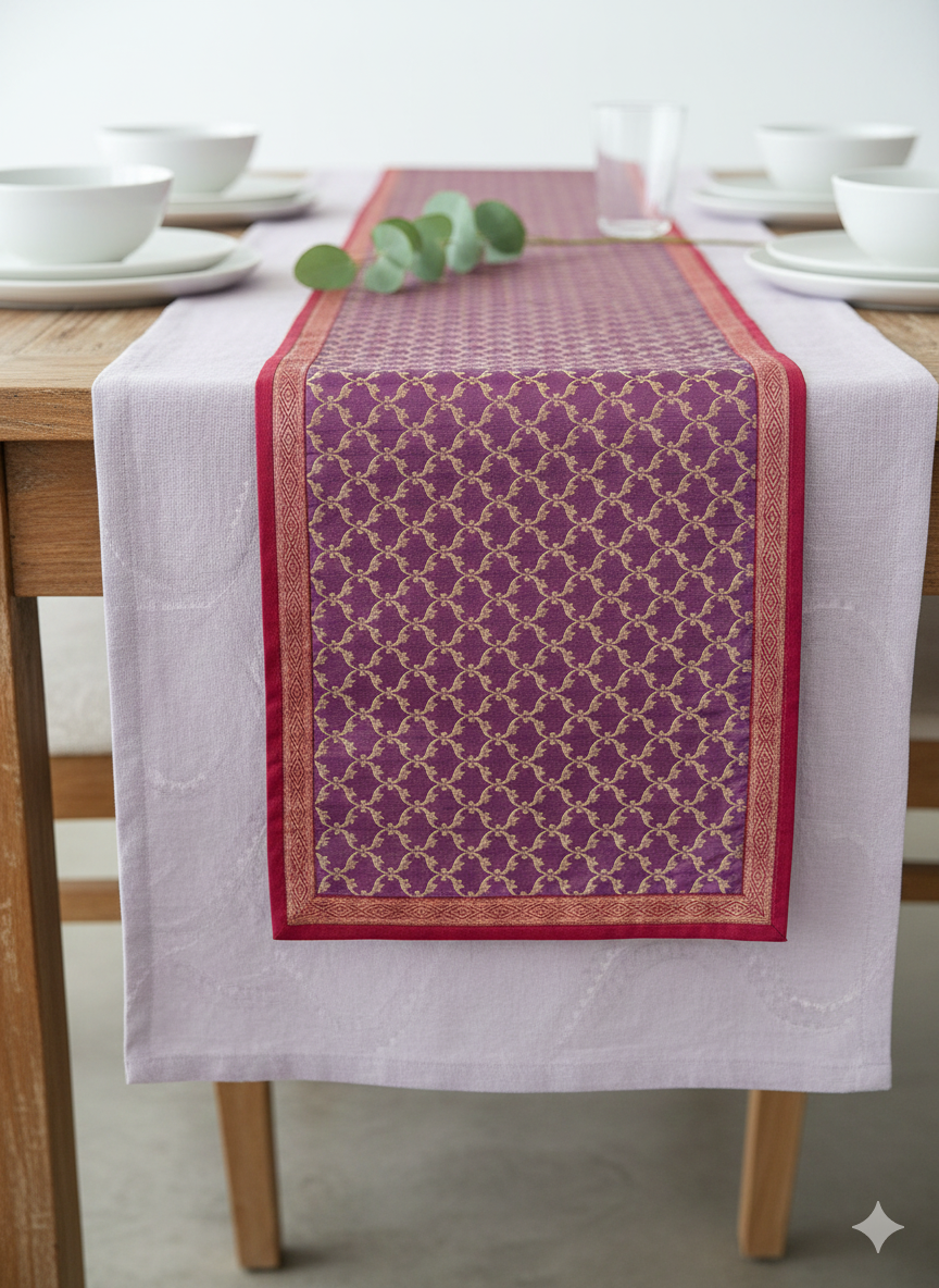 HANDWOVEN silk weave purple table runner