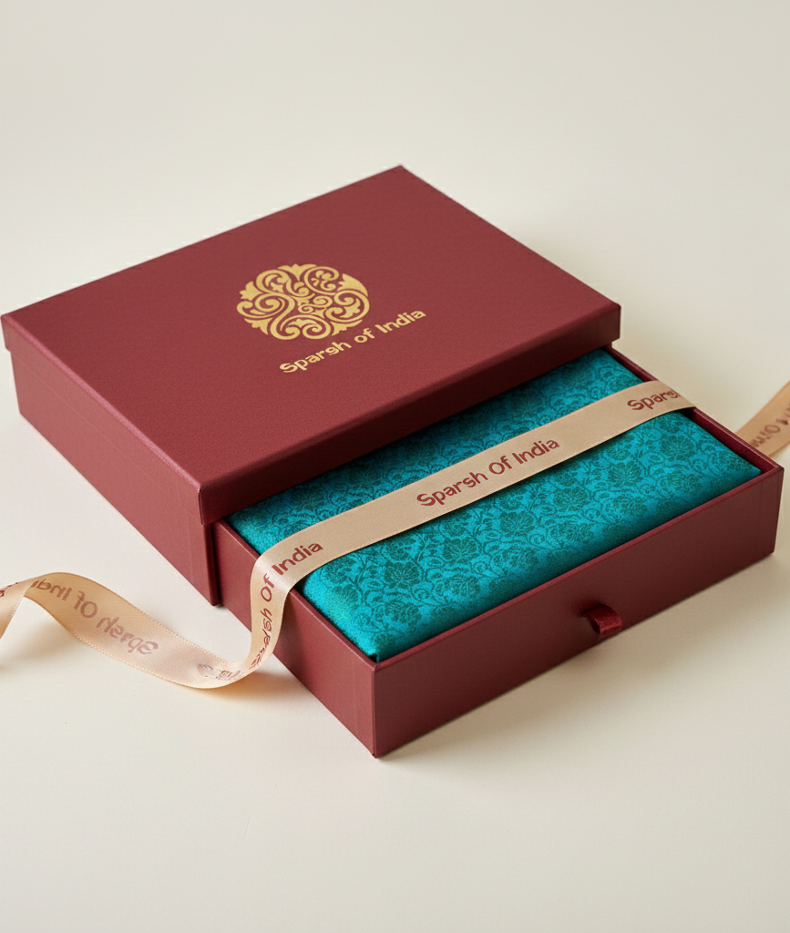 Teal blue Banarasi pure silk stole - executive corporate gift handwoven in Kashi Banaras
