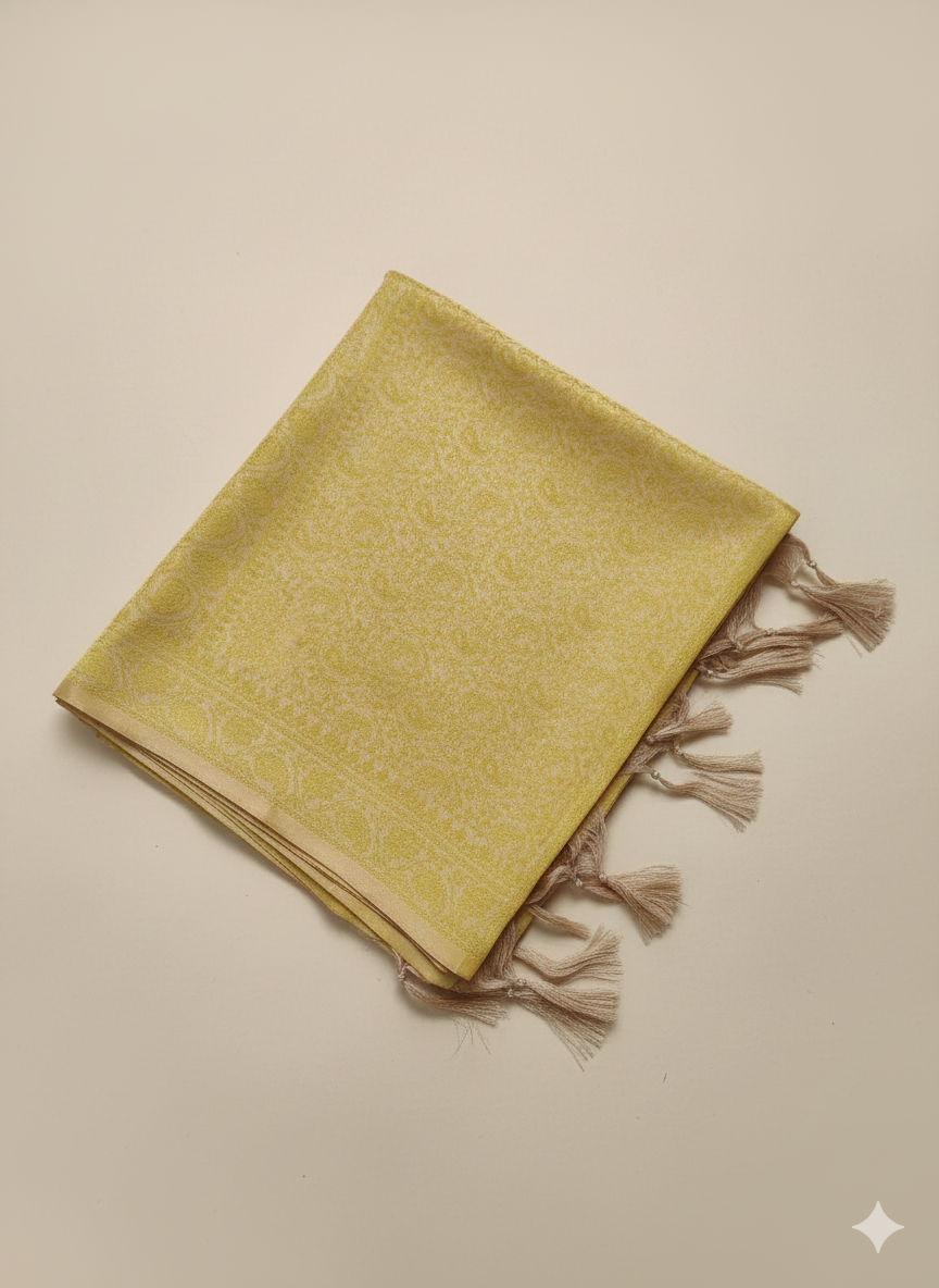 Lemon Yellow Banarasi Silk Stole