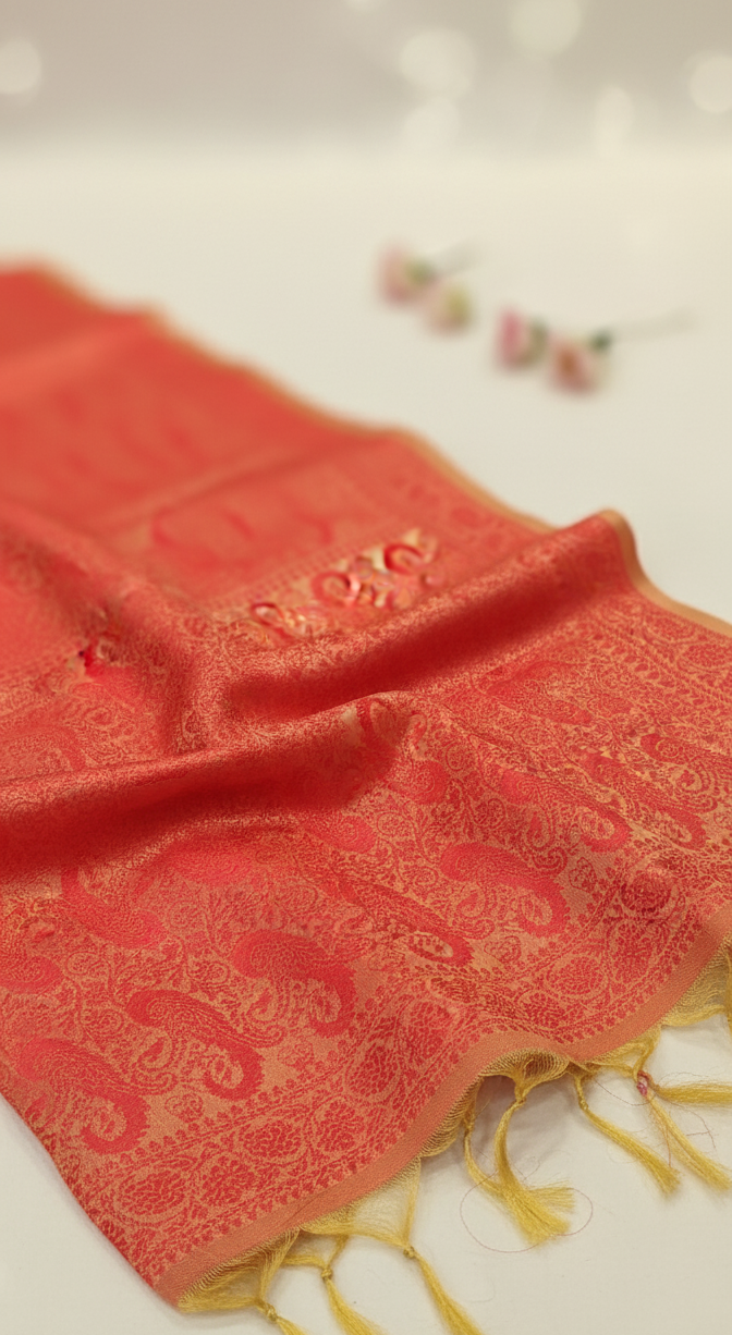 Warm orange silk stole draped lightweight wrap for professional women India