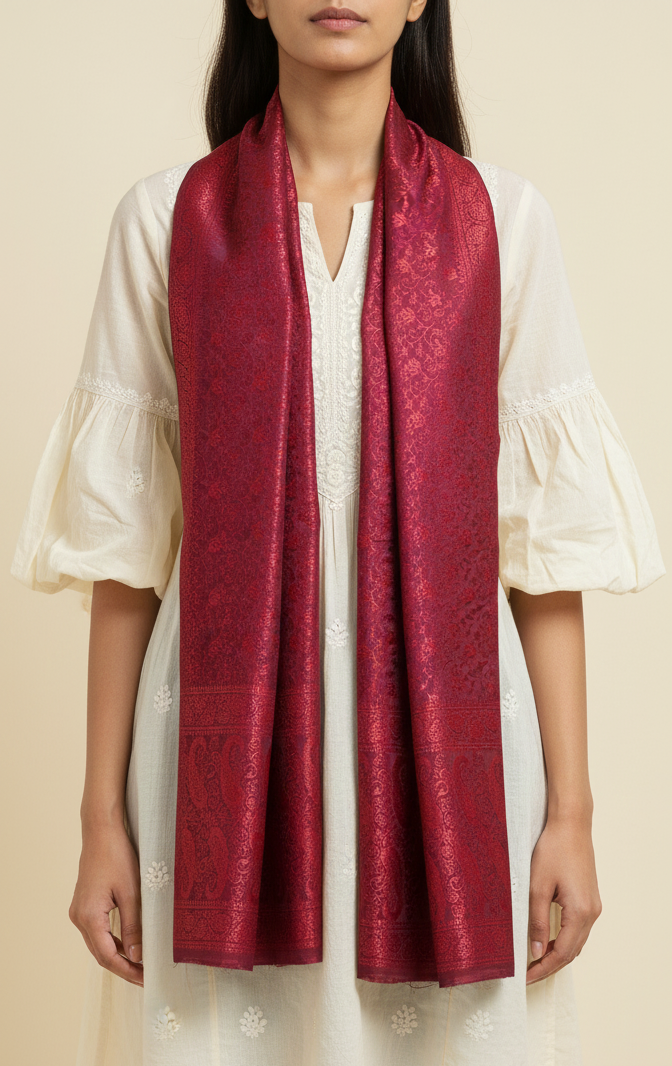 Wine luxe silk stole draped styling casual and professional wear India