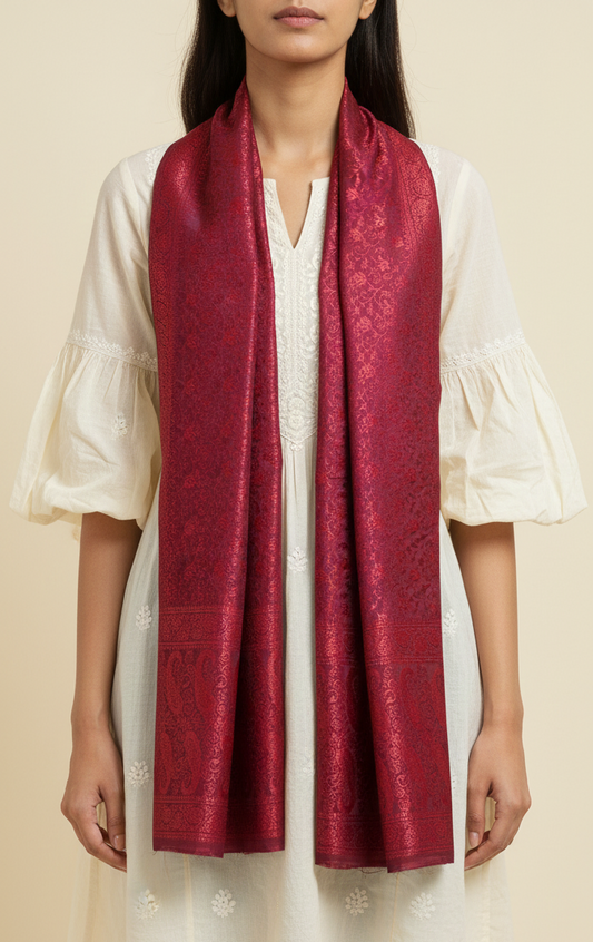 Wine luxe silk stole draped styling casual and professional wear India