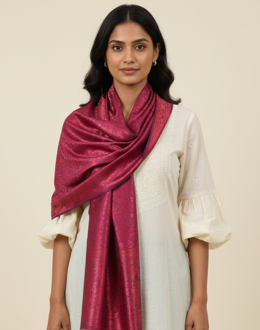 Wine red feather silk stole for office wear lightweight silk wrap for women