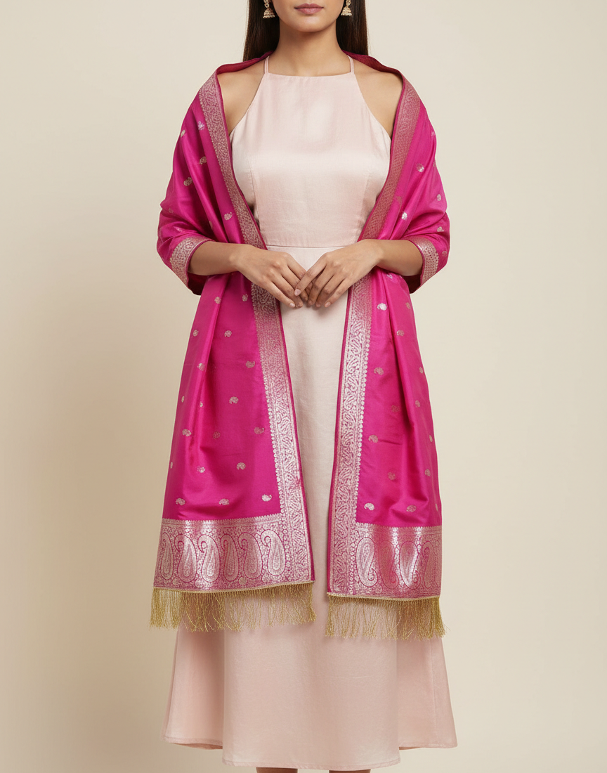 Mulberry Silk 100% Pure Zari Banarasi Weaving Stole
