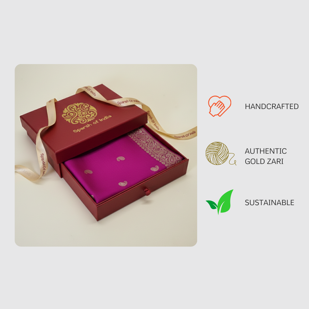 Artisanal Handwoven Banarasi Silk Stole with Zari Detailing