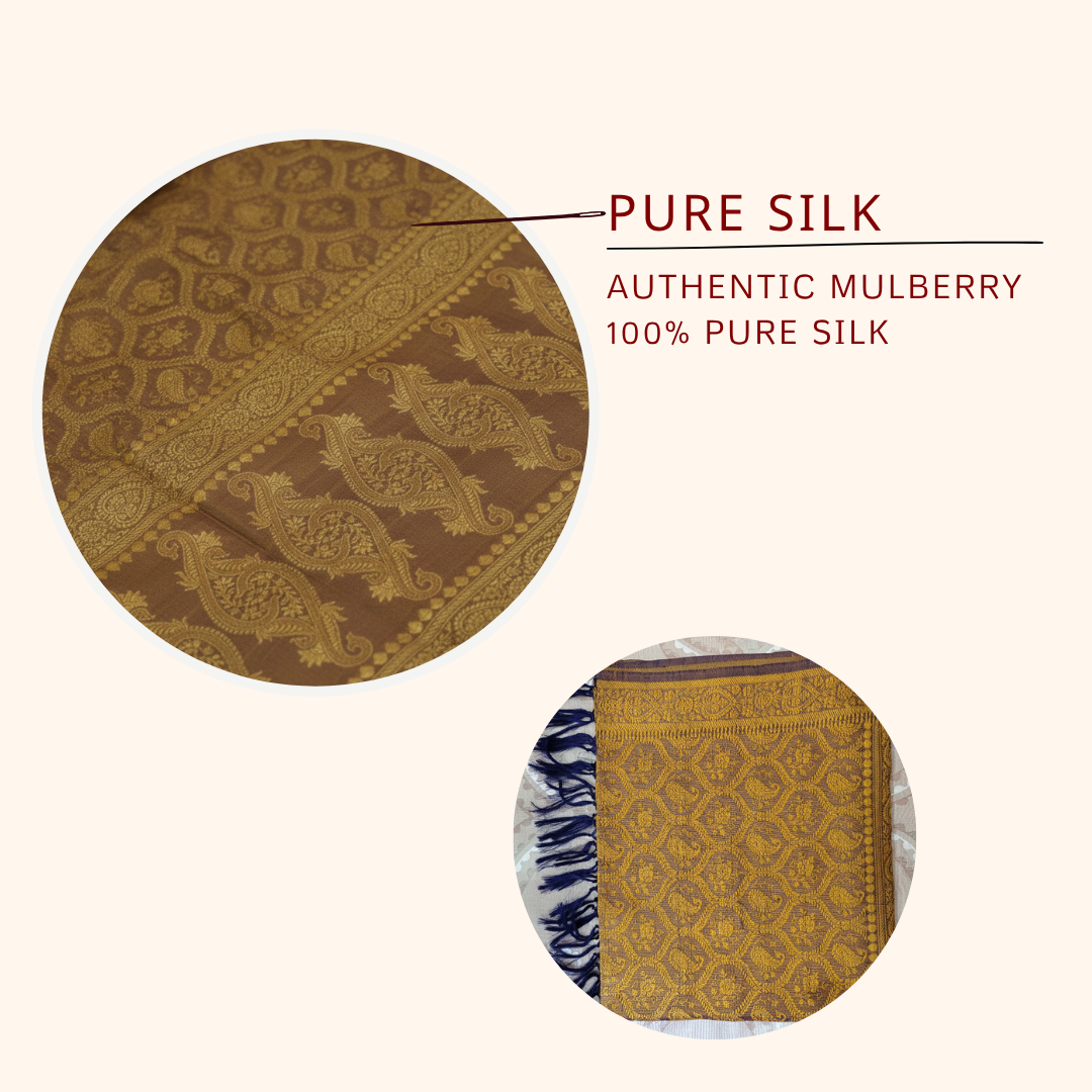 Mocha Gold Banarasi Pure Silk Stole - Premium Executive Gift