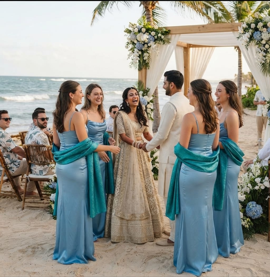 beach wedding nri international bridesmaid wedding gift silk stole