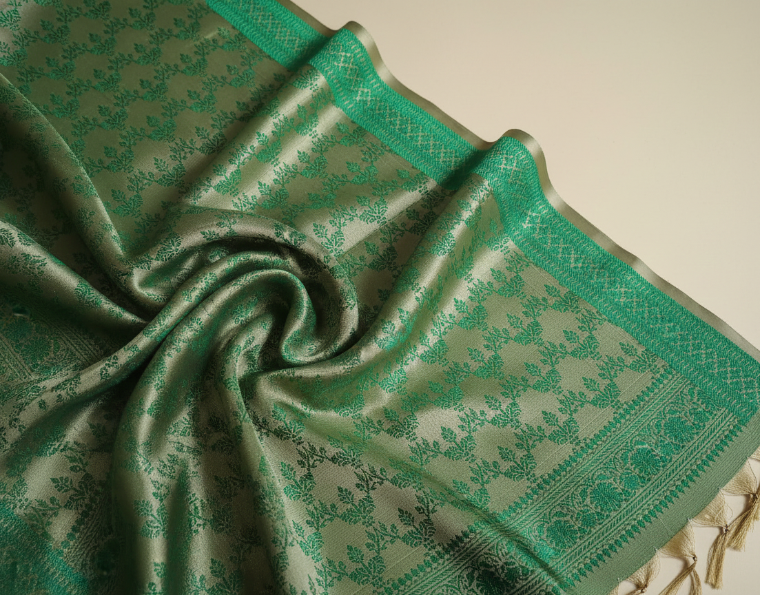 olive green Banarasi silk stole for women - elegant office kurti stole

