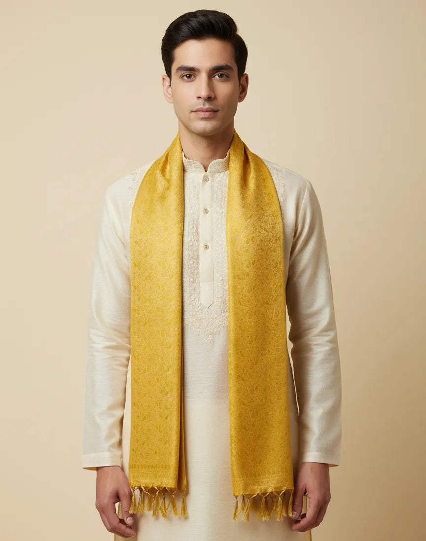 Banarasi silk stole for men - puja and wedding kurta stole handwoven in Kashi Banaras

