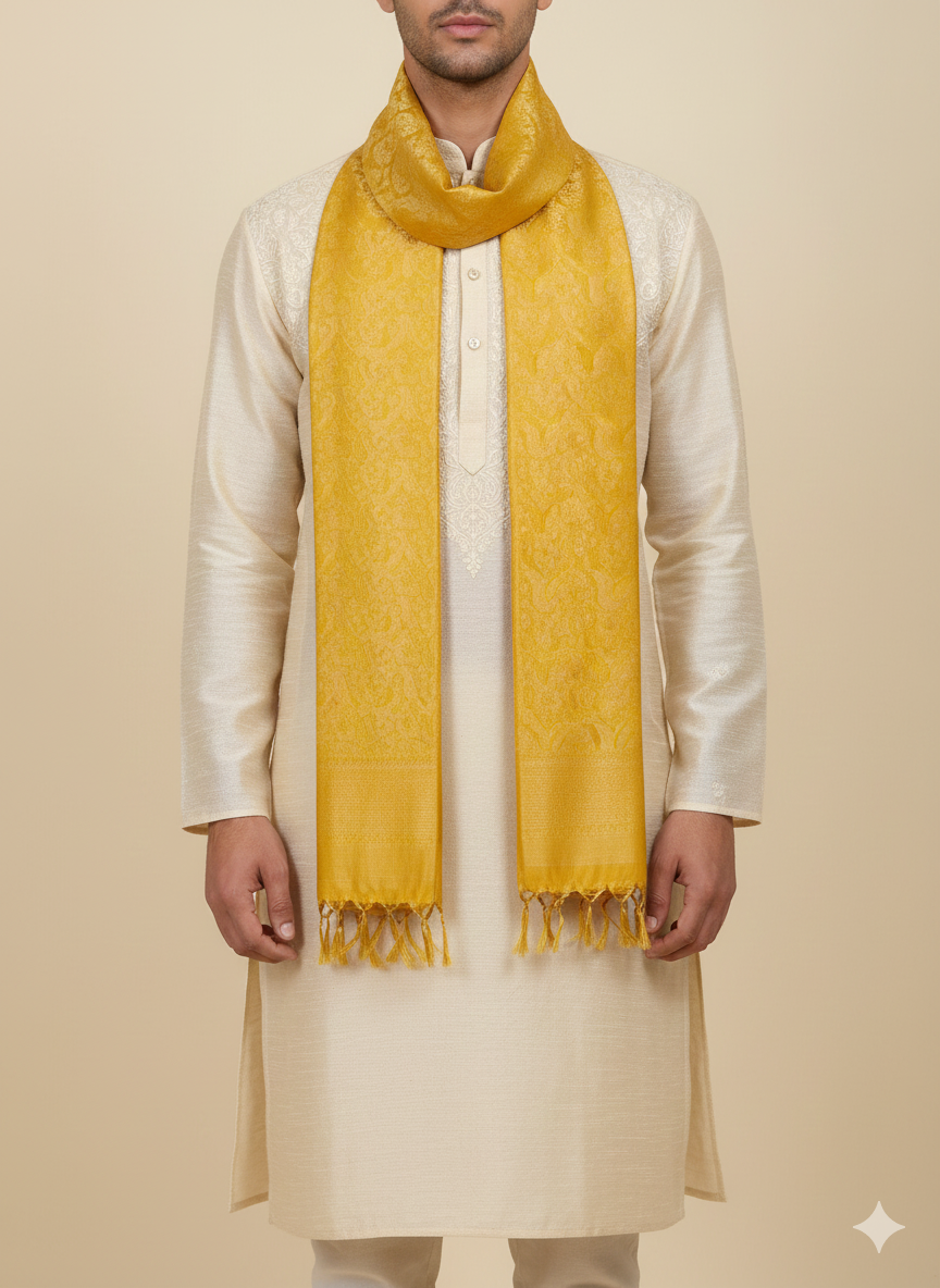 Gifts for Men | Mustard Yellow Banarasi Silk Weave Stole